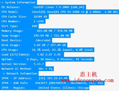 HostHatch：1核|2G|1T HDD|23T流量|1Gbps|芝加哥|两年