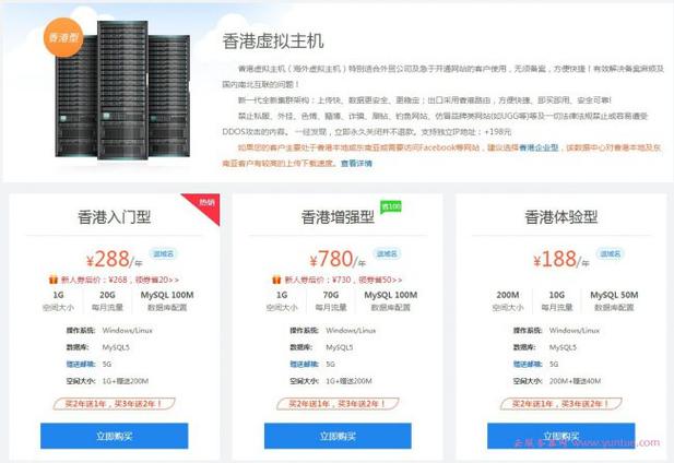 香港虚拟主机的价格范围是多少？