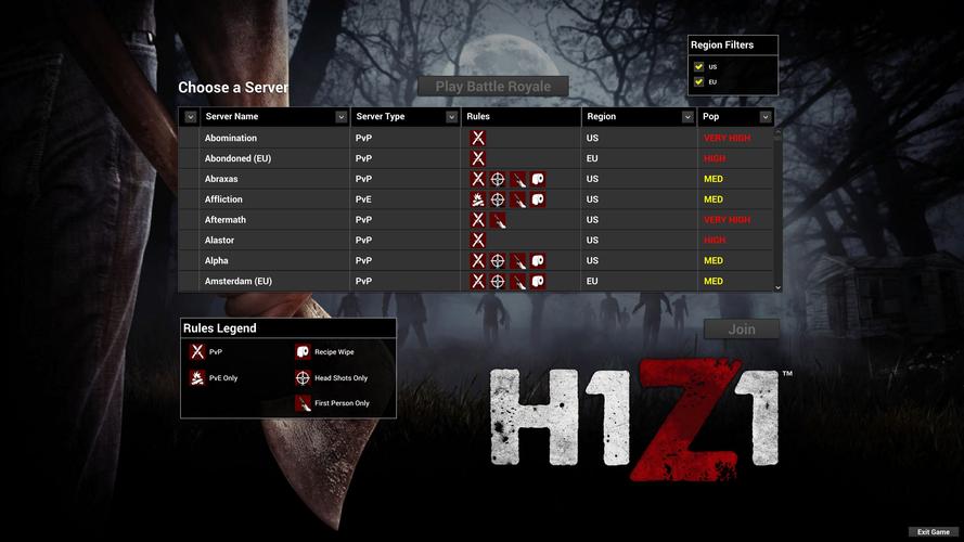 h1z1都玩的什么服务器