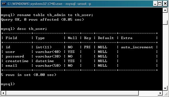 mysql 数据库表重命名_重命名