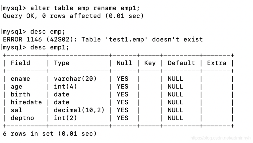 mysql数据库更改表名_修改库名和修改表名